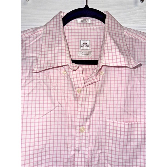 Peter Millar Nanoluxe Men's Easycare Shirt - Pink Check Button Down Large - Picture 1 of 8